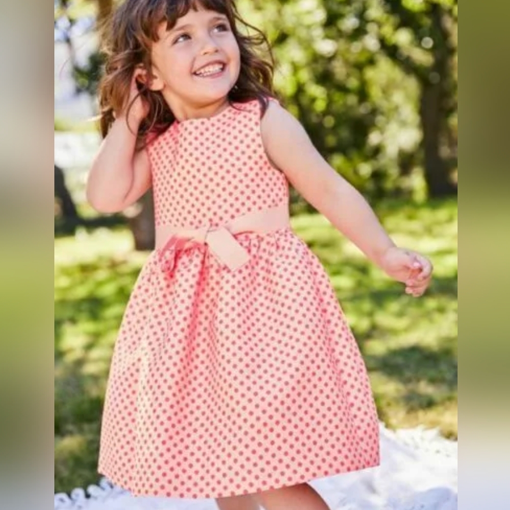 Mini BODEN Pink Polka Dot Formal Dress Sz 3/4